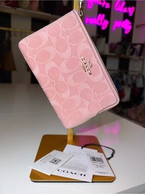 Coach Light denim Pink Signature Zip Wristlet with Gold Hardware